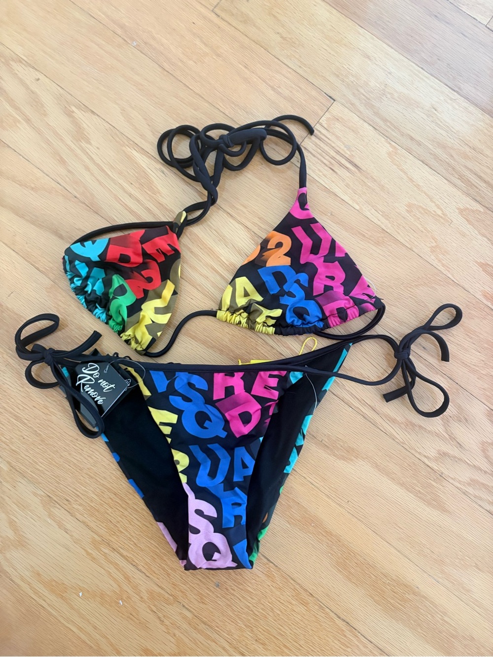 DSQUARED2 Allover Multicolor Logo Triangle Bikini Set Black Size XS